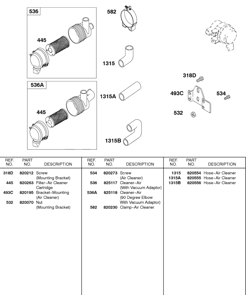 Air Cleaner, Hoses Diagram and Parts List for 437447-0105-XX  Briggs and Stratton Engine